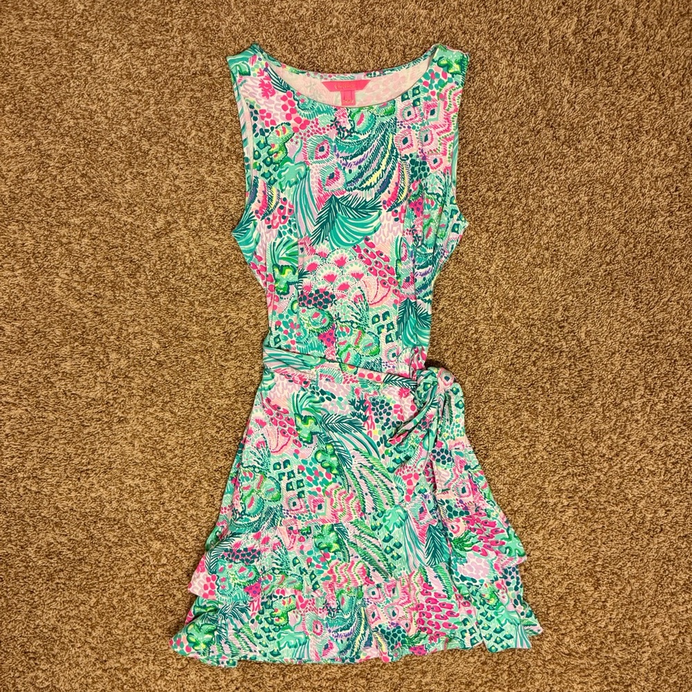 Lilly Pulitzer Ashbourne Wrap Dress In Multi Banana Split Pink Green Size Small